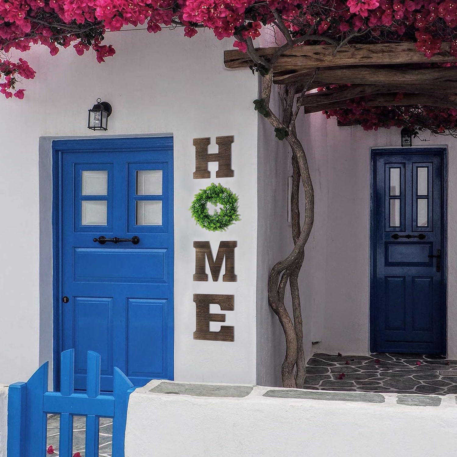Wooden Home Sign with Wreath - Farmhouse Wall Decor for Living Room, Bedroom & Kitchen