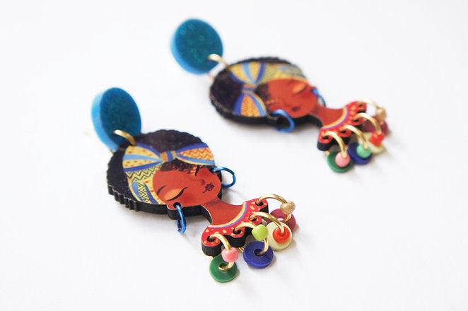 Laliblue African Girl Earrings - Handmade Beaded Dangle Earrings for Women - Perfect for Parties, Weddings & Cultural Events
