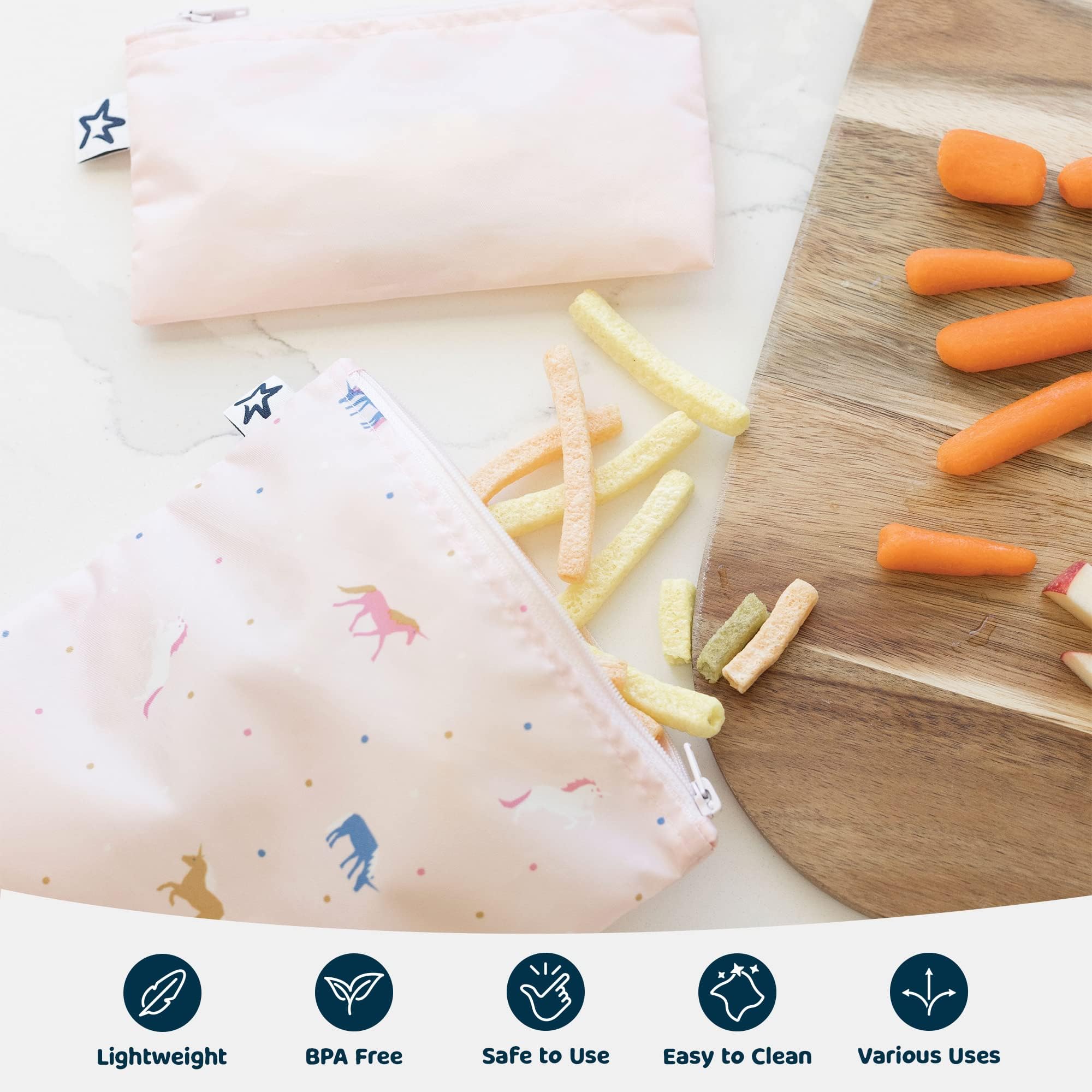 Tiny Twinkle 3-Pack Reusable Snack Bags | Eco-Friendly, PFAS/PVC/BPA/Phthalate-Free | Machine Washable Food Storage for Babies & Toddlers | Perfect for School Lunches, Picnics & On-the-Go Snacks (Unicorn Design)