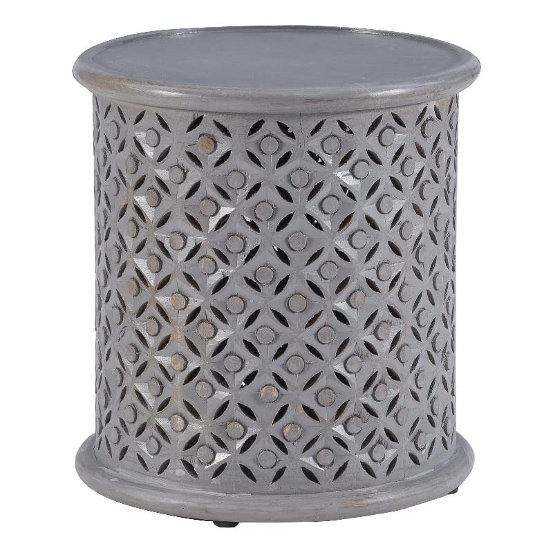 Powell Furniture Linon Lainey Wood Side Accent Table - Light Gray Finish, Small End Table for Living Room, Bedroom, or Office - Perfect for Holding Lamps, Books, and Decor