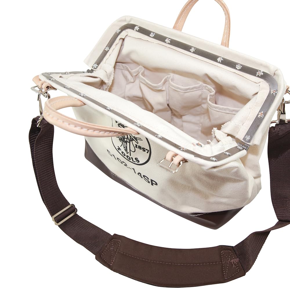 Klein Tools 5102-14SP 14-Inch Professional Tool Bag with 10 Interior Pockets & Detachable Shoulder Strap - Perfect for Electricians, Plumbers & DIY Hand Tool Organization