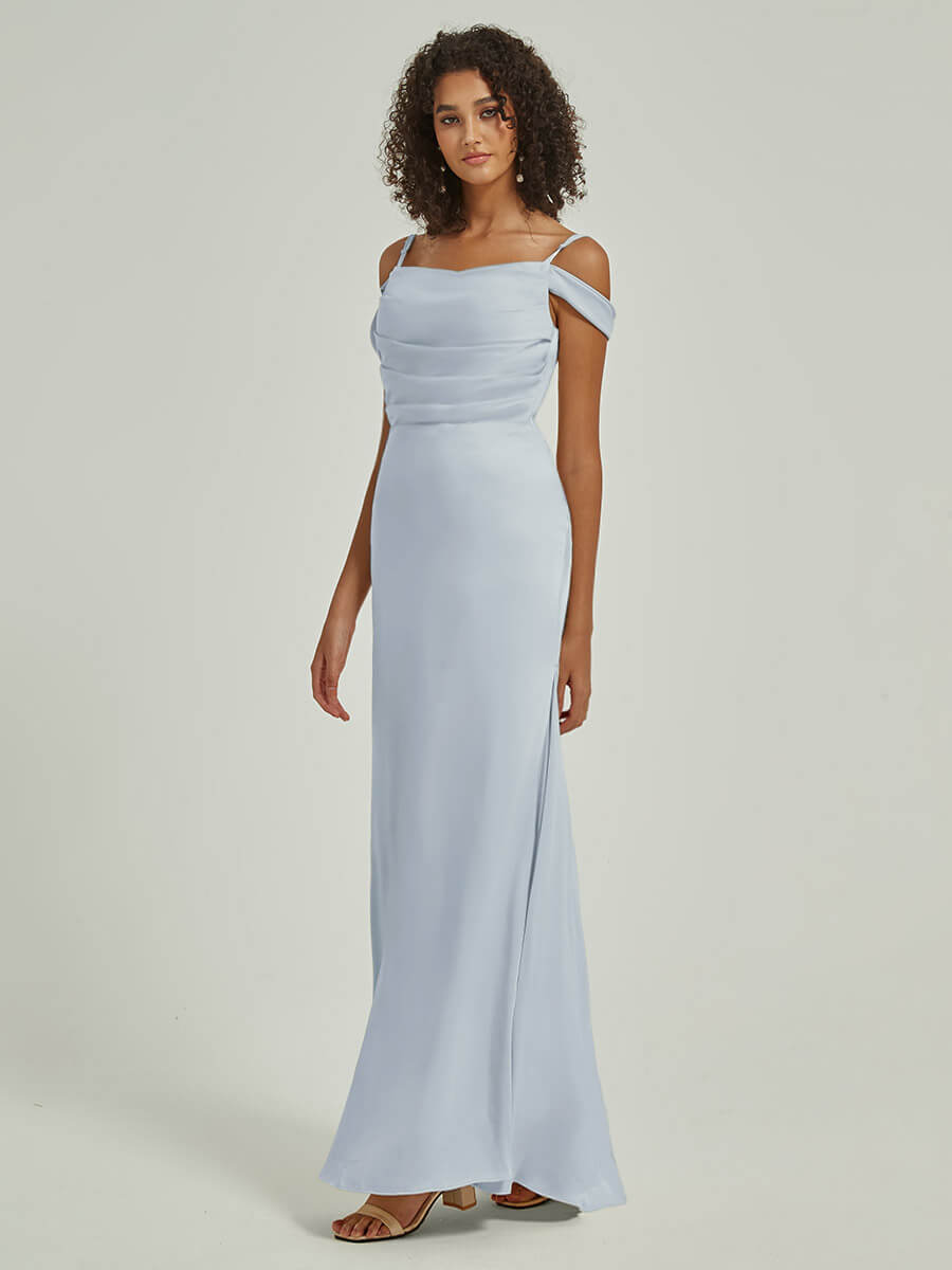 Cornflower Blue Cowl Neckline Straps Side Slit Silk Satin Convertible Bridesmaid Dress - Elegant Formal Gown for Weddings, Prom & Special Occasions