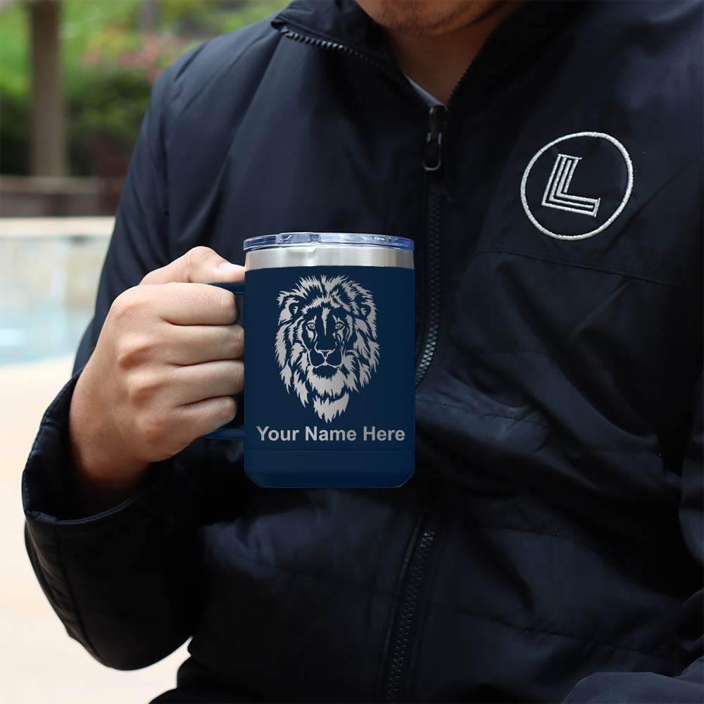 LaserGram 15oz Vacuum Insulated Stainless Steel Coffee Mug with Hockey Stick Design - Personalized Engraving Included (Navy Blue) - Perfect for Hockey Fans, Office Use & Outdoor Activities