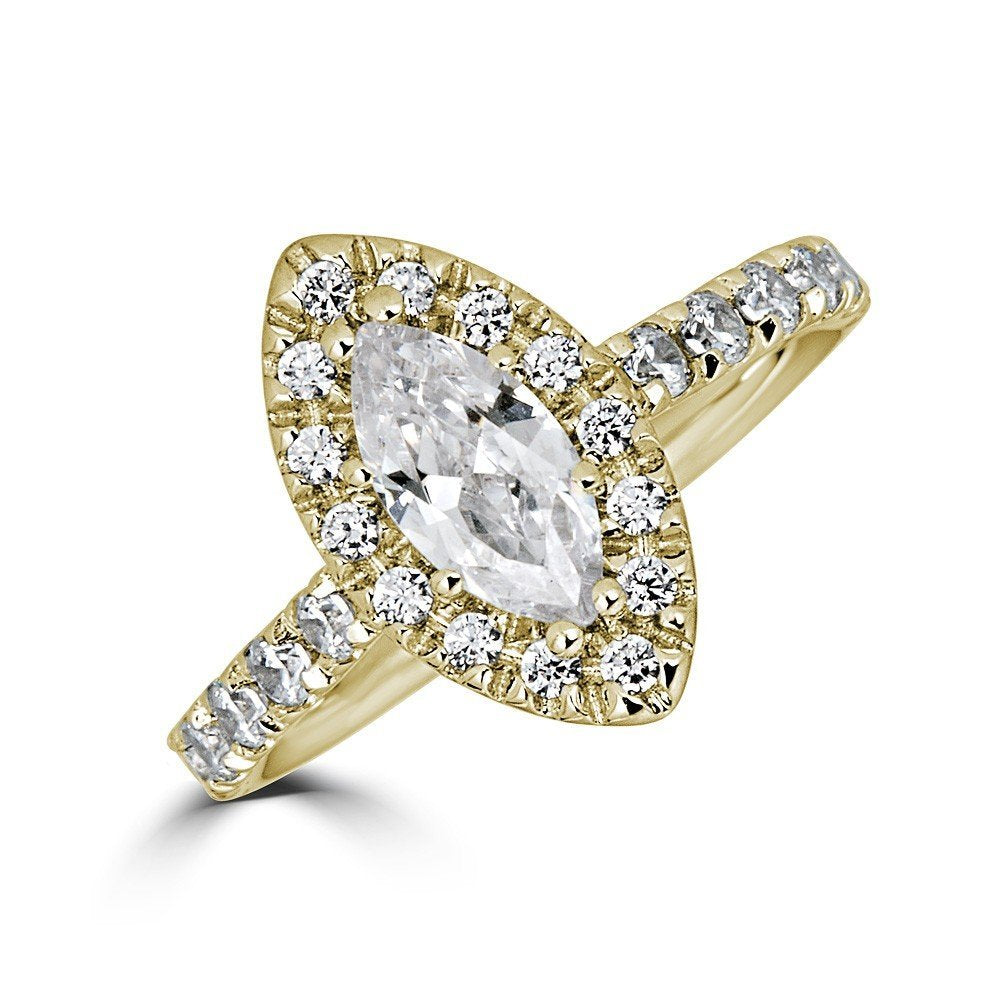 14KT Gold 1.00 CTW Marquise Halo Diamond Ring for Women - Elegant Engagement & Wedding Jewelry Gift - Perfect for Proposals, Anniversaries, and Special Occasions