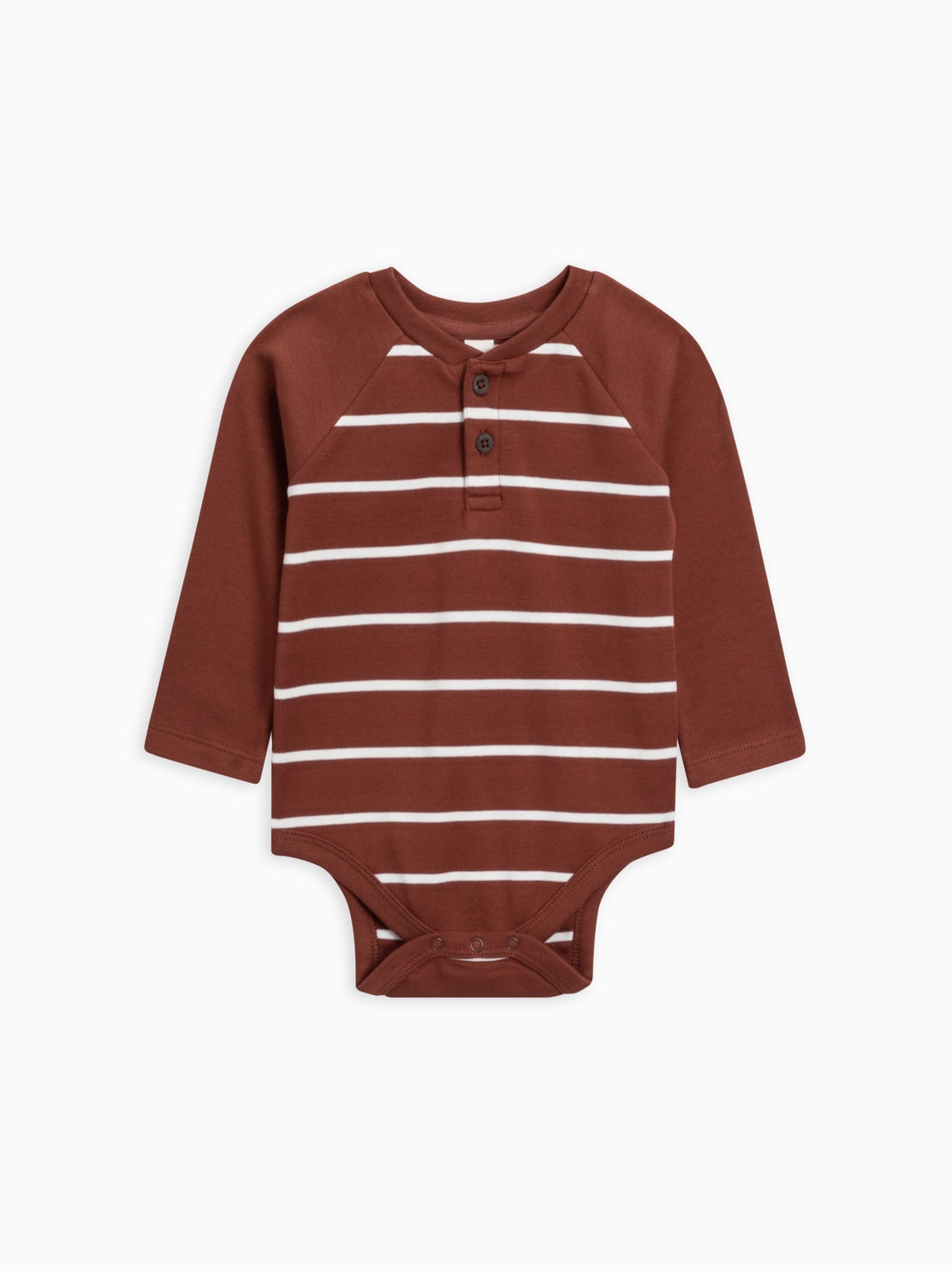 Lucas Raglan Henley Bodysuit - Albers Stripe / Sumac | Comfortable & Stylish Baby Onesie for Playtime & Everyday Wear