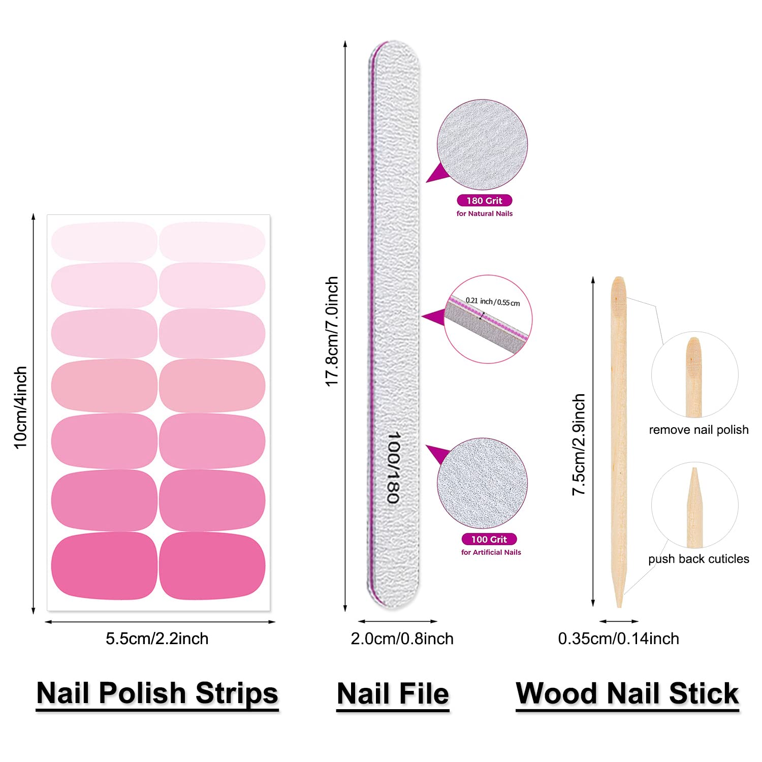 DANNEASY 24 Sheets Red Pink Nail Polish Strips - Self Adhesive Nail Wraps & Polish Stickers for Women & Girls - Includes Nail File & Cuticle Stick - Perfect for DIY Nail Art, Parties & Gifts