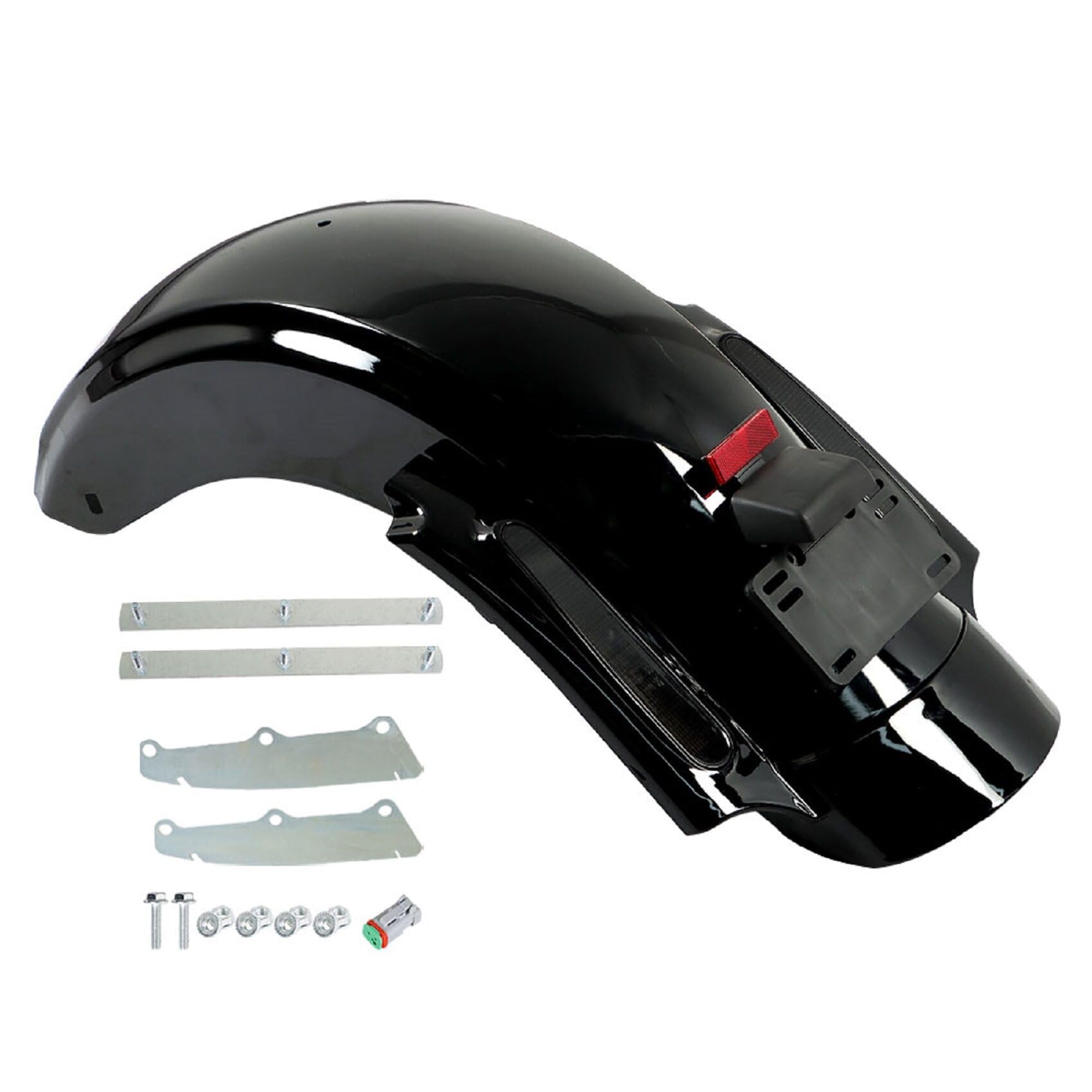 Black Motorcycle Rear Mudguard System with Lights - CVO Style Replacement for Harley Touring Electra Glide, Road Glide, Road King & Street Glide (2009-2013) | Fender Tail Light Assembly for Enhanced Visibility & Style
