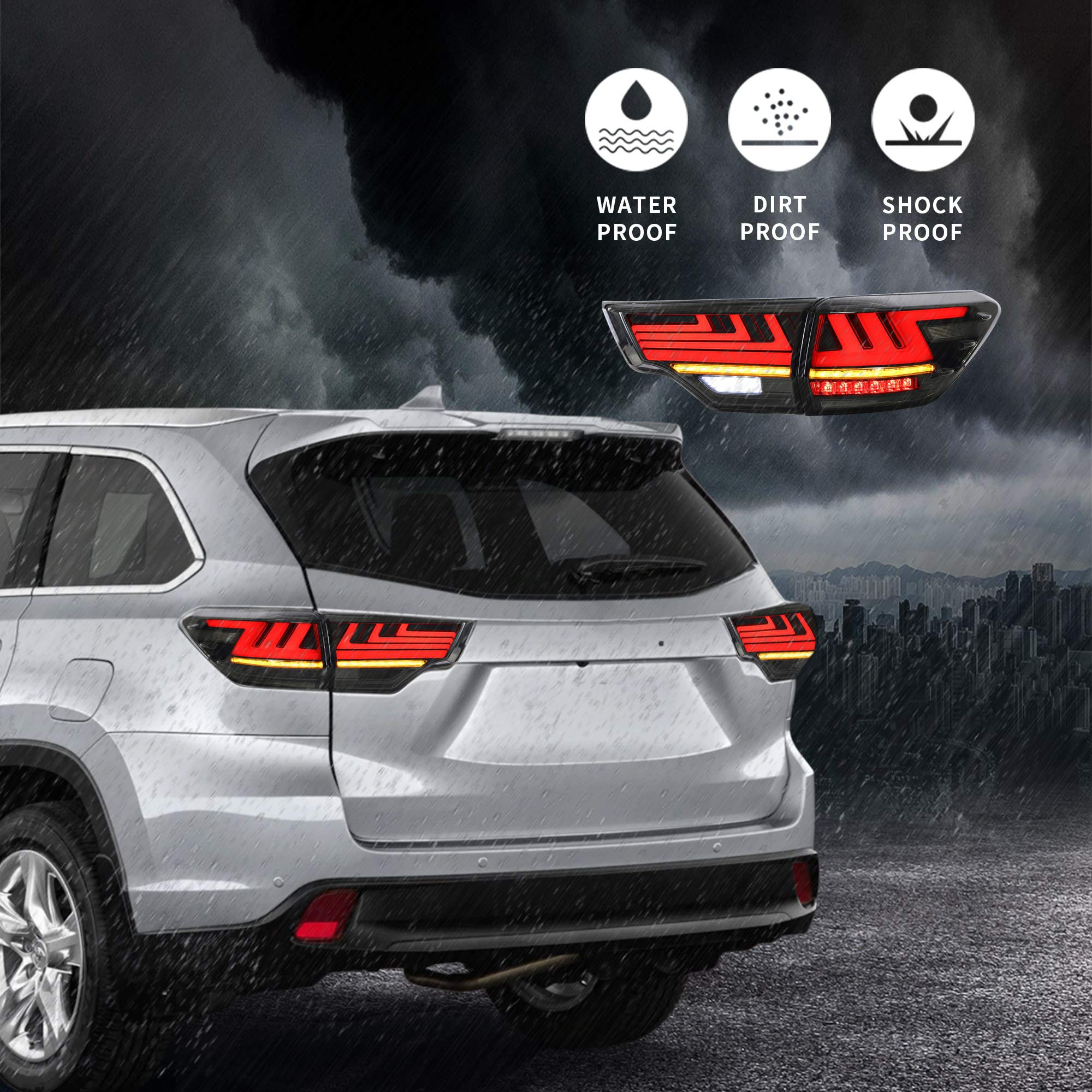 **YUANZHENG Full LED Sequential Tail Lights for Toyota Highlander 2015-2019 - Smoked Lens, Reverse/Running/Brake/Turn Signals - Perfect for Night Driving & Enhanced Safety**