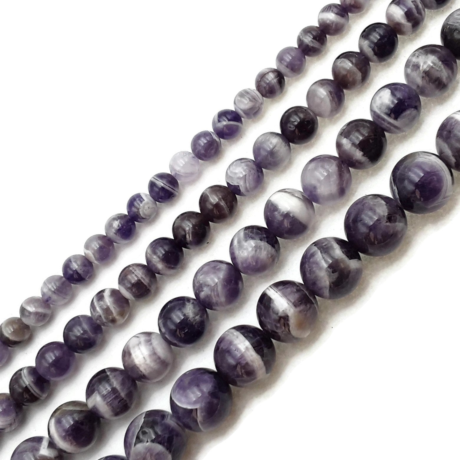 Chevron Amethyst Smooth Round Beads 4mm 6mm 8mm 10mm 12mm - 15.5 Inch Strand - Natural Stone Beads for Jewelry Making, DIY Crafts, Bracelets & Necklaces - Healing Crystal Beads for Meditation & Spiritual Gifts