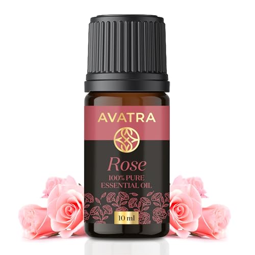 Avatra 100% Pure Rose Essential Oil for Face, Skin & Hair Care - Undiluted Therapeutic Grade Oil for Acne, Stress Relief & Aromatherapy - Natural Essential Oil for Women & Men (10ml) - Perfect for Massage, Diffusers & DIY Beauty Products