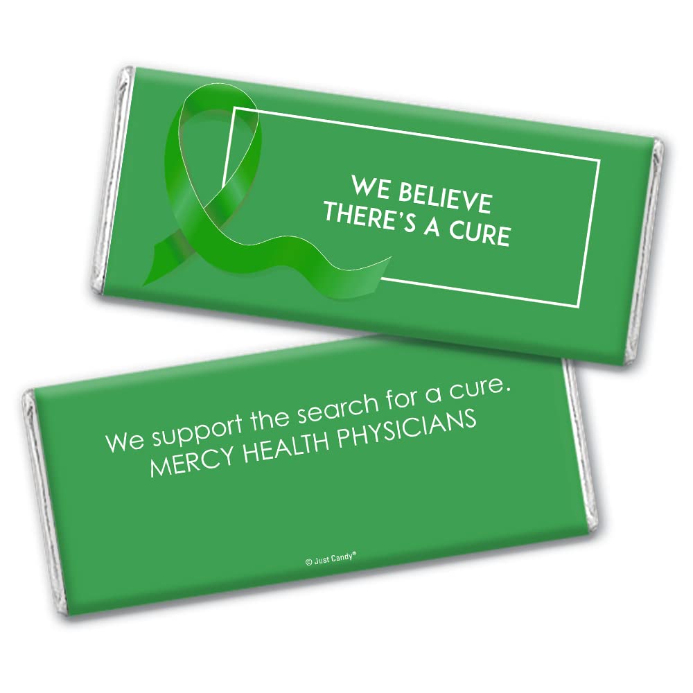 12-Pack Kelly Green Ribbon Kidney Cancer Awareness Personalized Chocolate Bars - Custom Wrapped Candy for Fundraisers, Charity Events & Awareness Campaigns (12Pcs) - Perfect for Donor Gifts, Support Groups & Health Awareness Programs