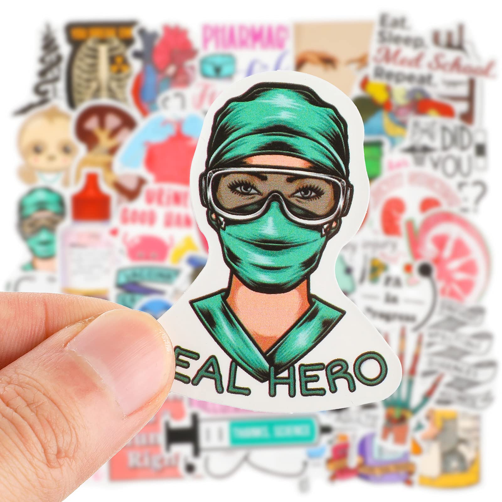 100-Pack Waterproof PVC Stethoscope & Human Anatomy Stickers - Doctor Nurse Medical Decals for Laptops, Water Bottles, Phones & Skateboards - Perfect for Healthcare Workers, Science Enthusiasts & School Projects