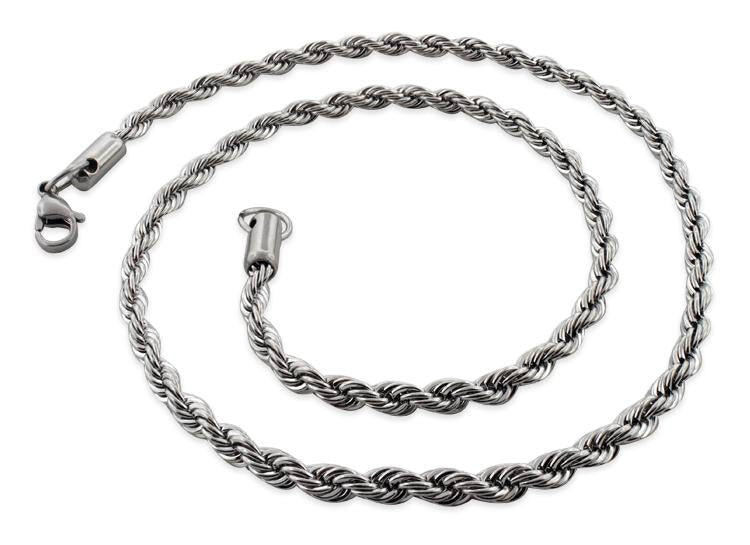 4MM Stainless Steel Rope Chain Necklace for Men & Women - Durable & Hypoallergenic Jewelry for Everyday Wear, Gifts & Special Occasions