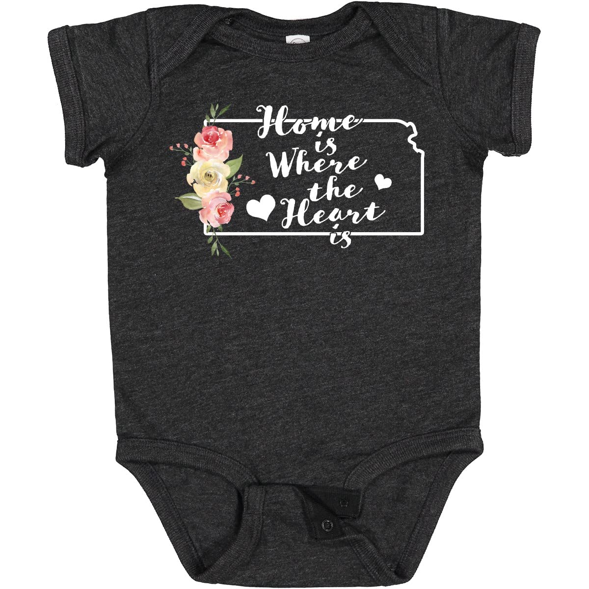 Inktastic Kansas Home is Where The Heart is Baby Bodysuit - Watercolor Floral Design for Newborns, Infants & Toddlers - Perfect for Family Photos, Holidays & Everyday Wear
