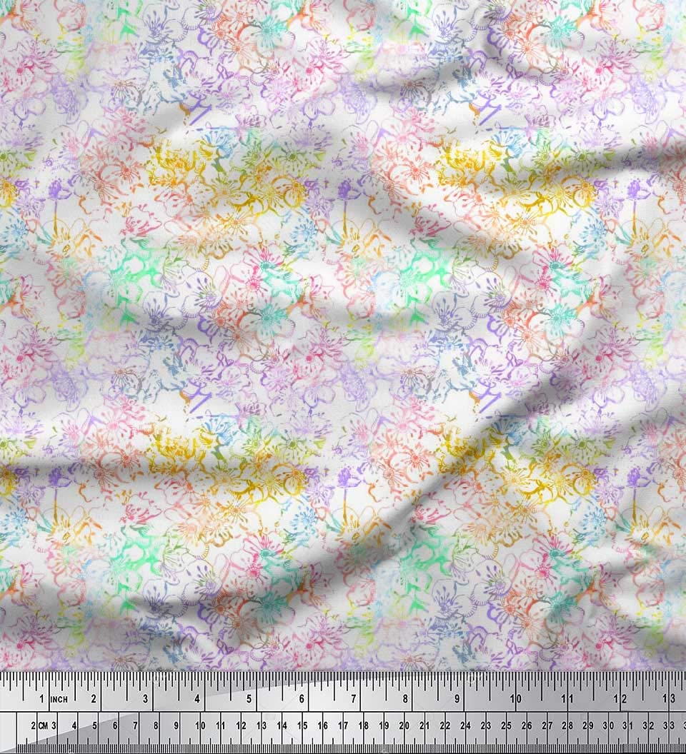 Soimoi Moss Georgette Yellow Fabric by The Yard - 42 Inch Wide Watercolor Blossom Printed Fabric - Soft Romantic Floral Pattern for Dresses, Scarves & Home Decor