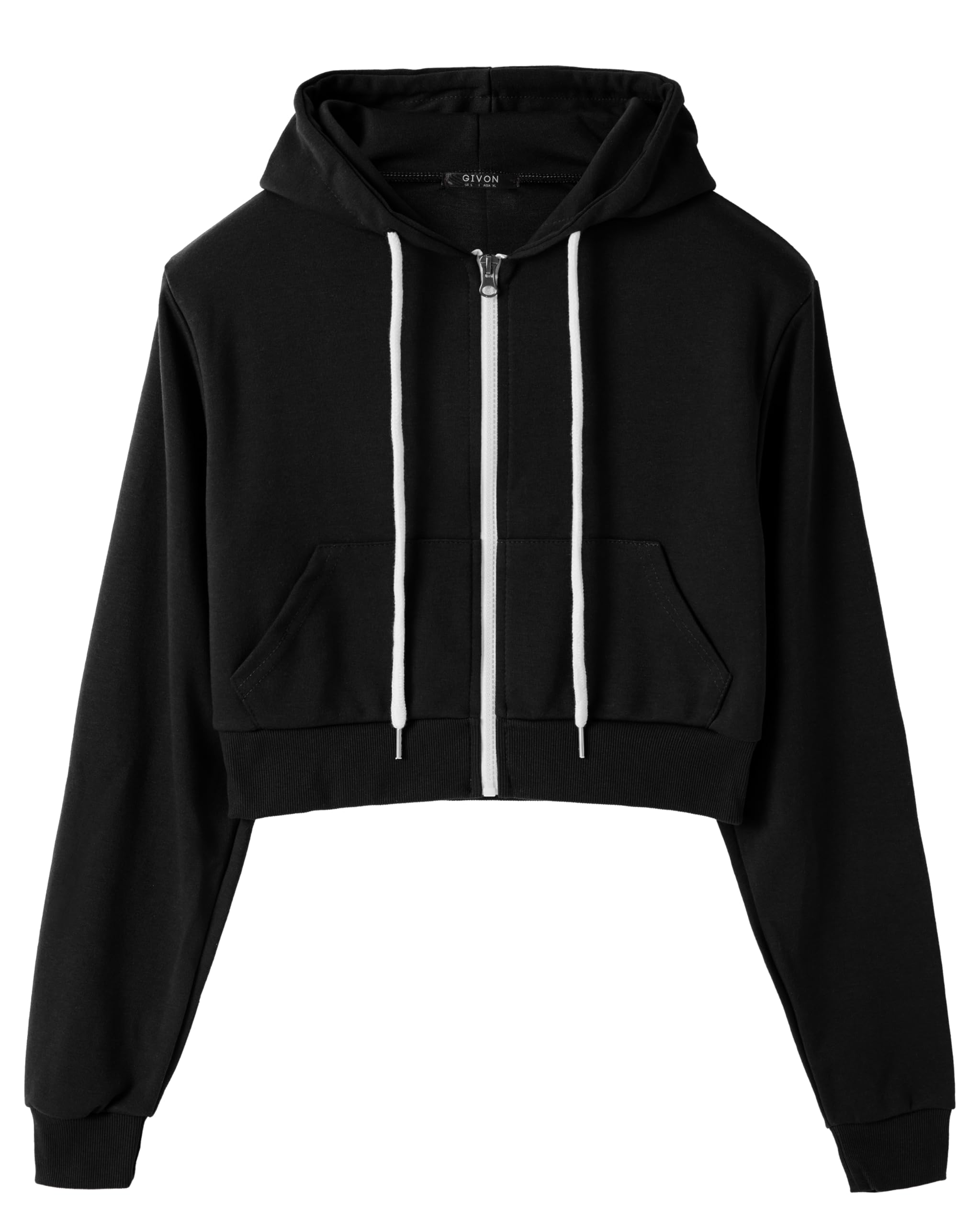 GIVON Women's Lightweight Slim Fit Cropped Zip Up Hoodie - Long Sleeve Hooded Sweatshirt & Crop Top for Casual Wear, Gym, and Street Fashion