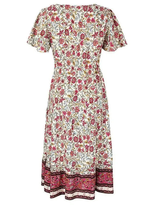 Floral V-Neck Maxi Dress for Women - Elegant Summer Day Dress for Beach, Vacation & Casual Outings