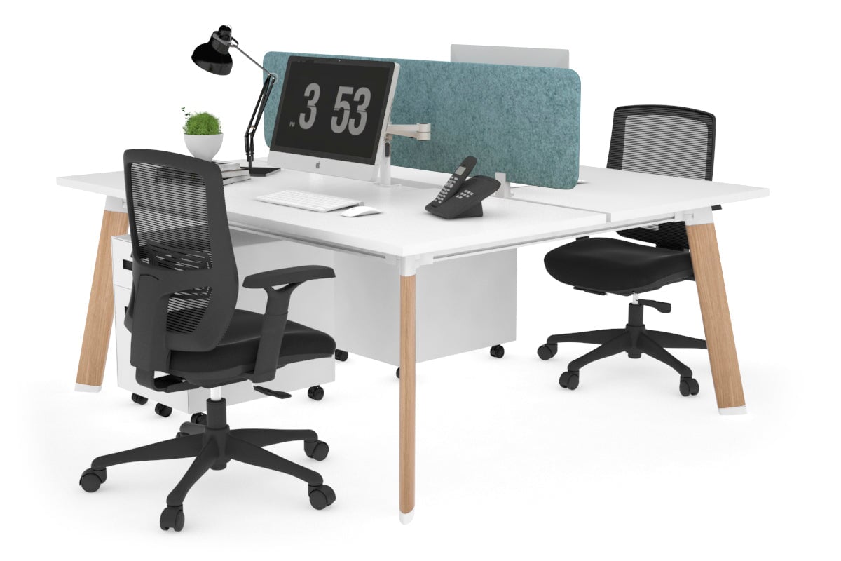 2 Person Workstation with Wood Imprint Frame - 1800L x 800W Office Desk with Cable Management Scallop | Perfect for Shared Workspaces, Home Offices & Collaborative Environments
