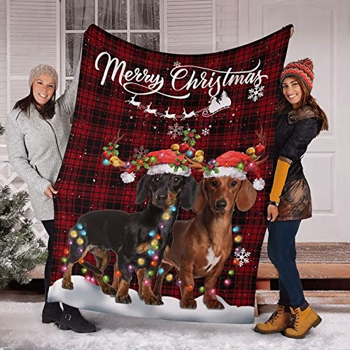 Christmas Dachshund Blanket - Red Plaid Fleece for Dog Lovers & Home Decor
