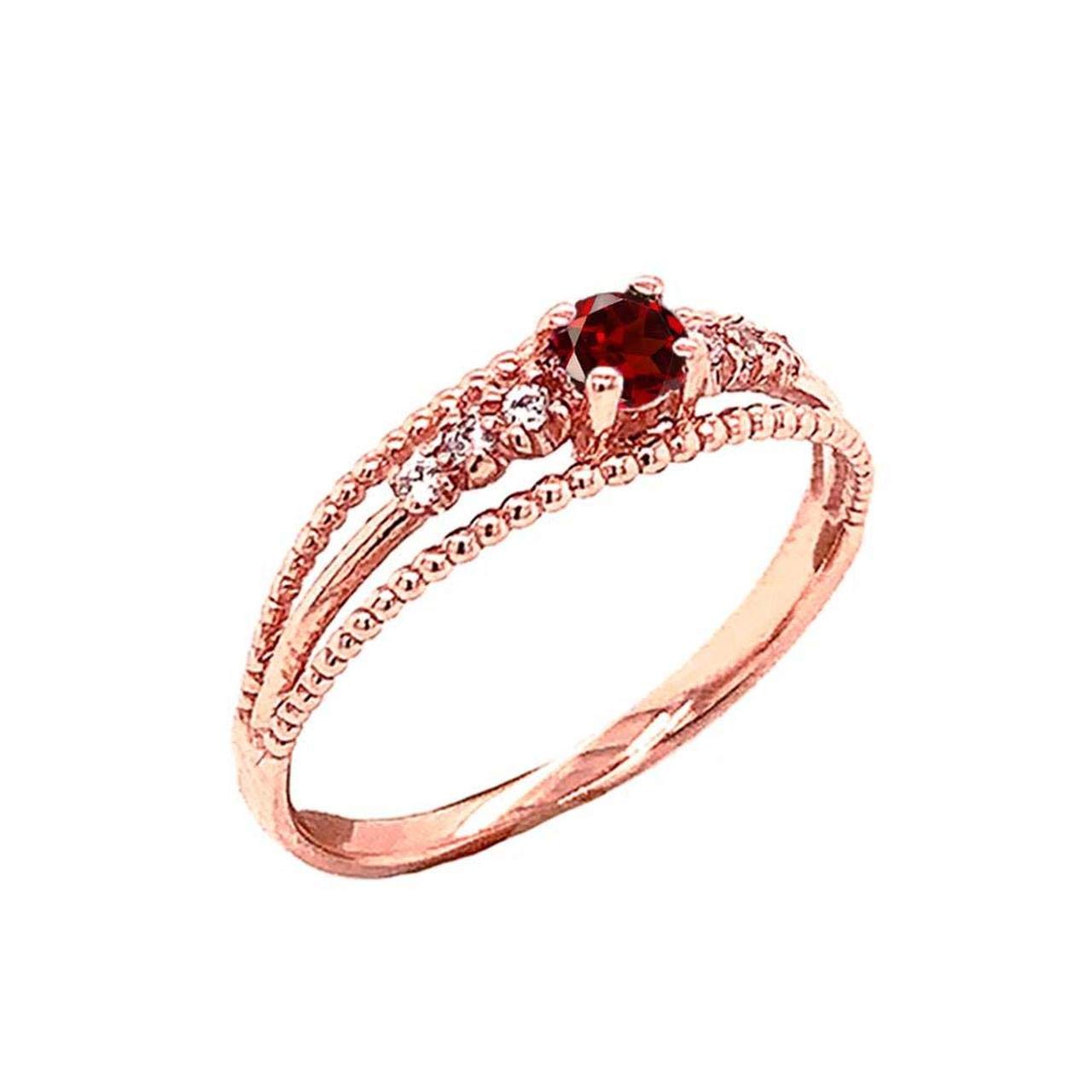 14K Gold Genuine Garnet & Diamond Double Rope Ring - Elegant Engagement & Promise Ring for Women, Perfect for Anniversaries, Proposals & Special Occasions