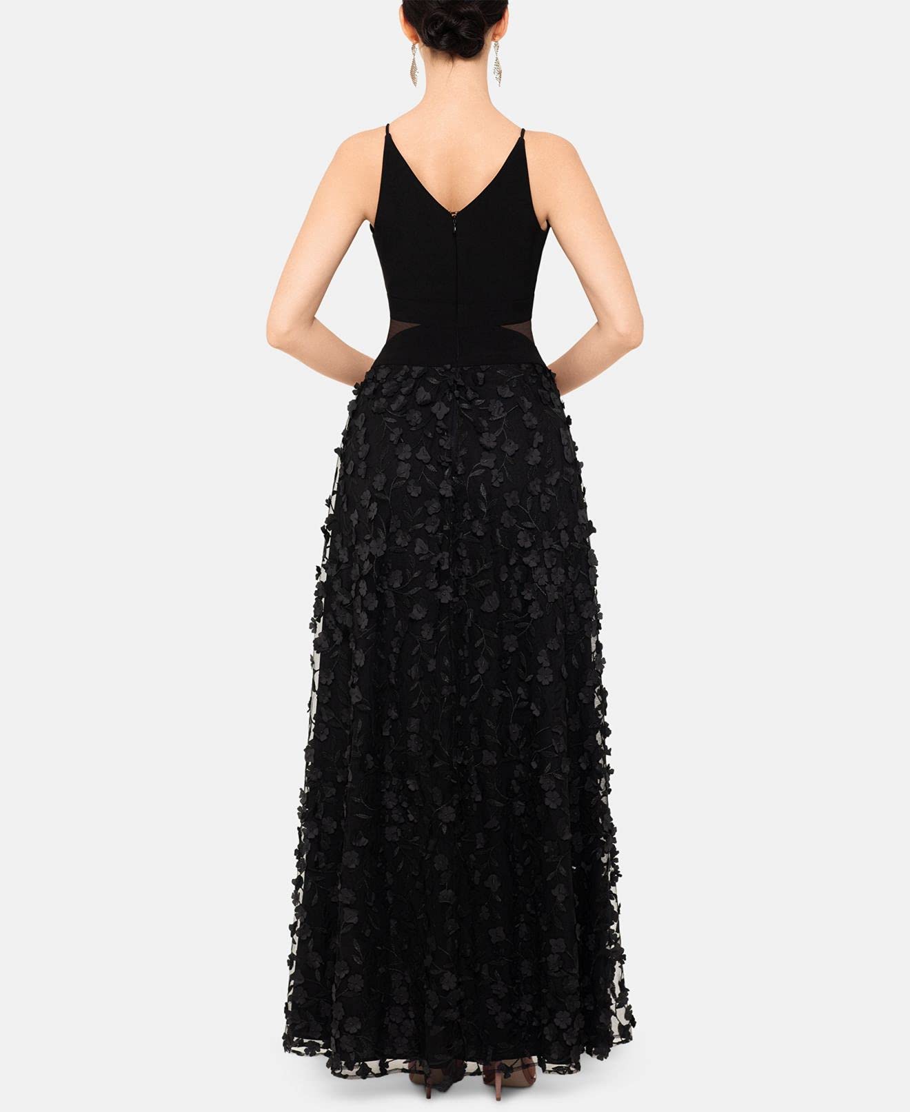 Xscape Women's Mesh Floral Evening Dress Black Size 4 - Elegant Cocktail Party Gown for Formal Events, Weddings & Night Out