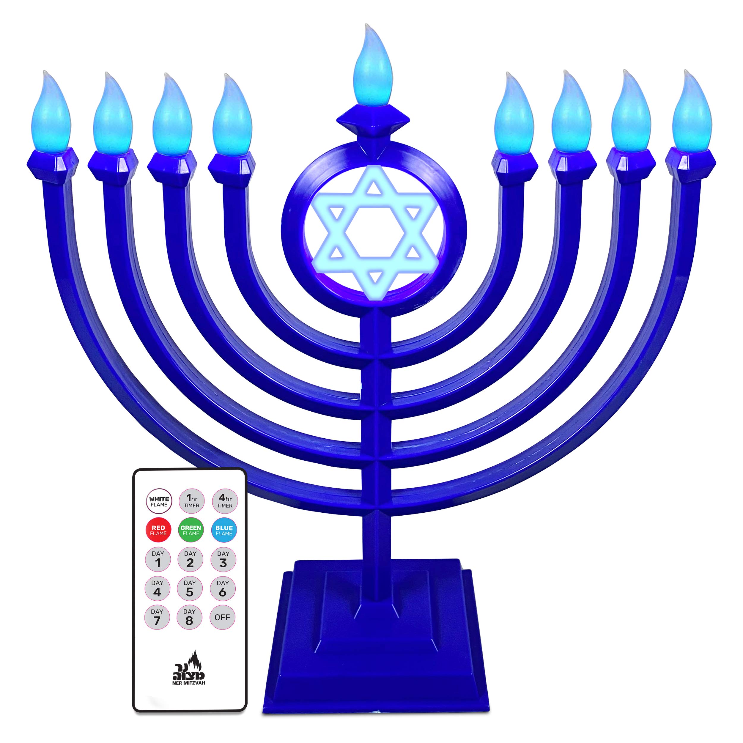 Color Changing LED Electric Hanukkah Menorah with Remote Control - Traditional Classic Chanukah Candelabra - Battery/USB Powered (Cord Included) - Blue - Perfect for Home Decor & Jewish Holiday Celebrations