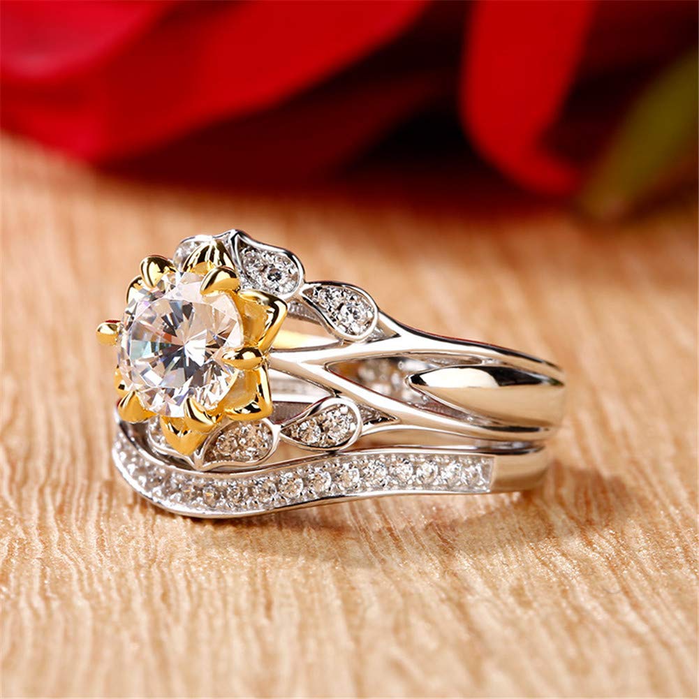 Jeulia 2 Carat Flower Engagement Ring Set for Women - 14K Gold Plated Wedding Band with Round Cut Cubic Zirconia | CZ Solitaire Ring | Perfect for Proposals, Anniversaries & Special Occasions