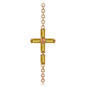 1.15 Carat 14K Solid Rose Gold Cross Bracelet with Natural Citrine Gemstone - Elegant Religious Jewelry for Women, Perfect for Church, Weddings & Everyday Wear