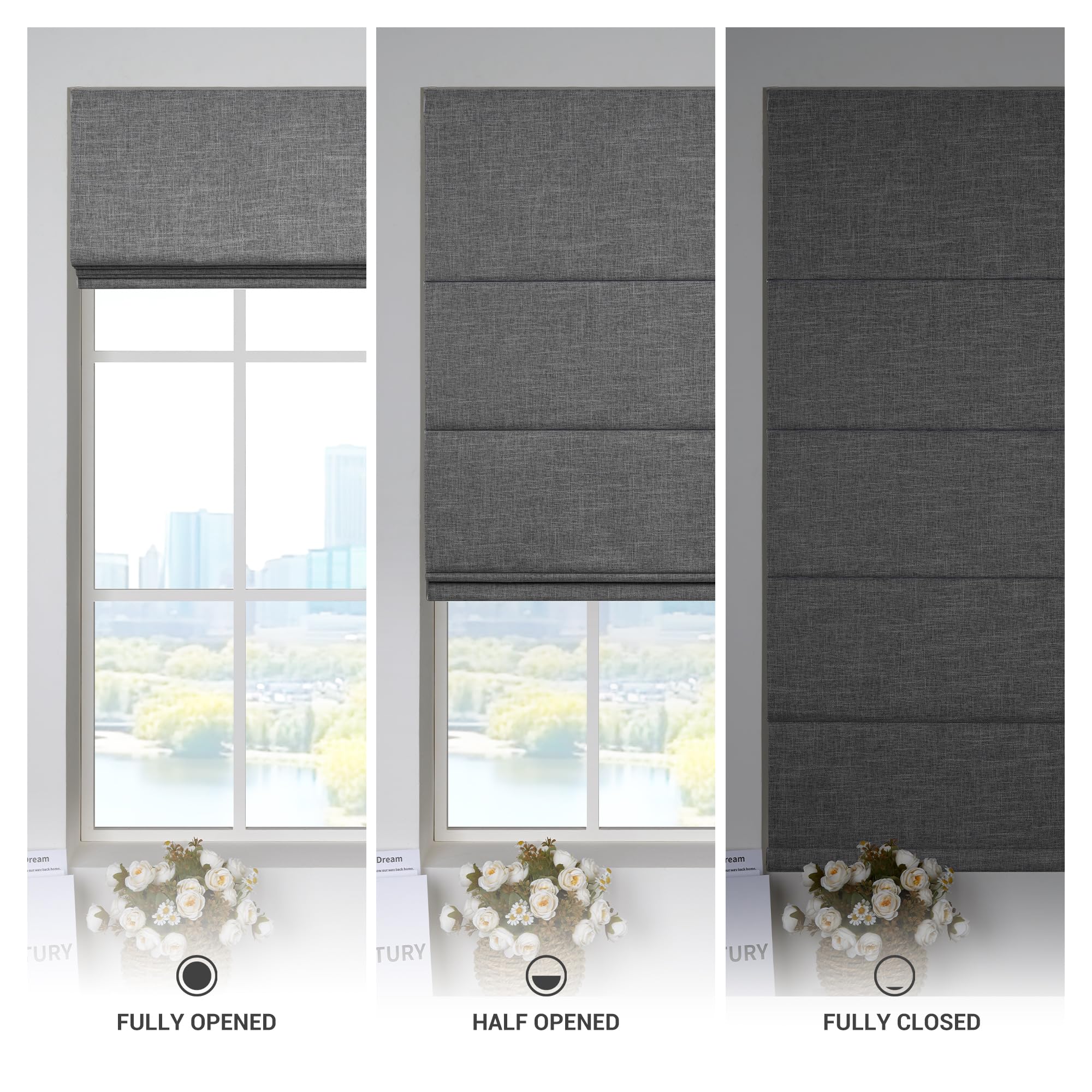 Blackout Cordless Roman Shades for Windows - Custom Thermal Insulated UV Protection Linen Roman Blinds (38
