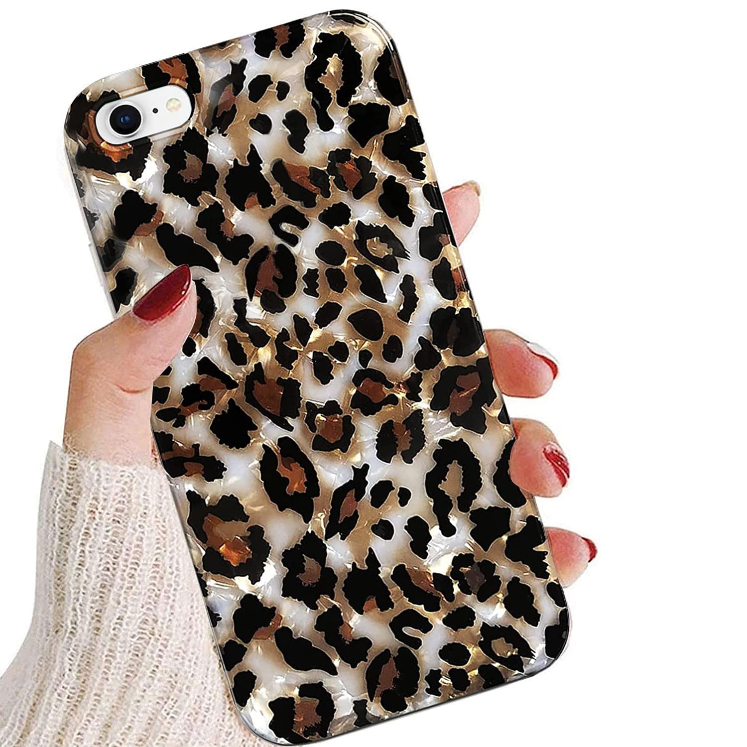 J.west iPhone 6s Plus/iPhone 6 Plus Case 5.5-inch - Luxury Sparkle Translucent Clear Leopard Print Soft Silicone TPU Protective Phone Cover for Women (Bling) - Perfect for Everyday Use, Parties, and Gift Giving