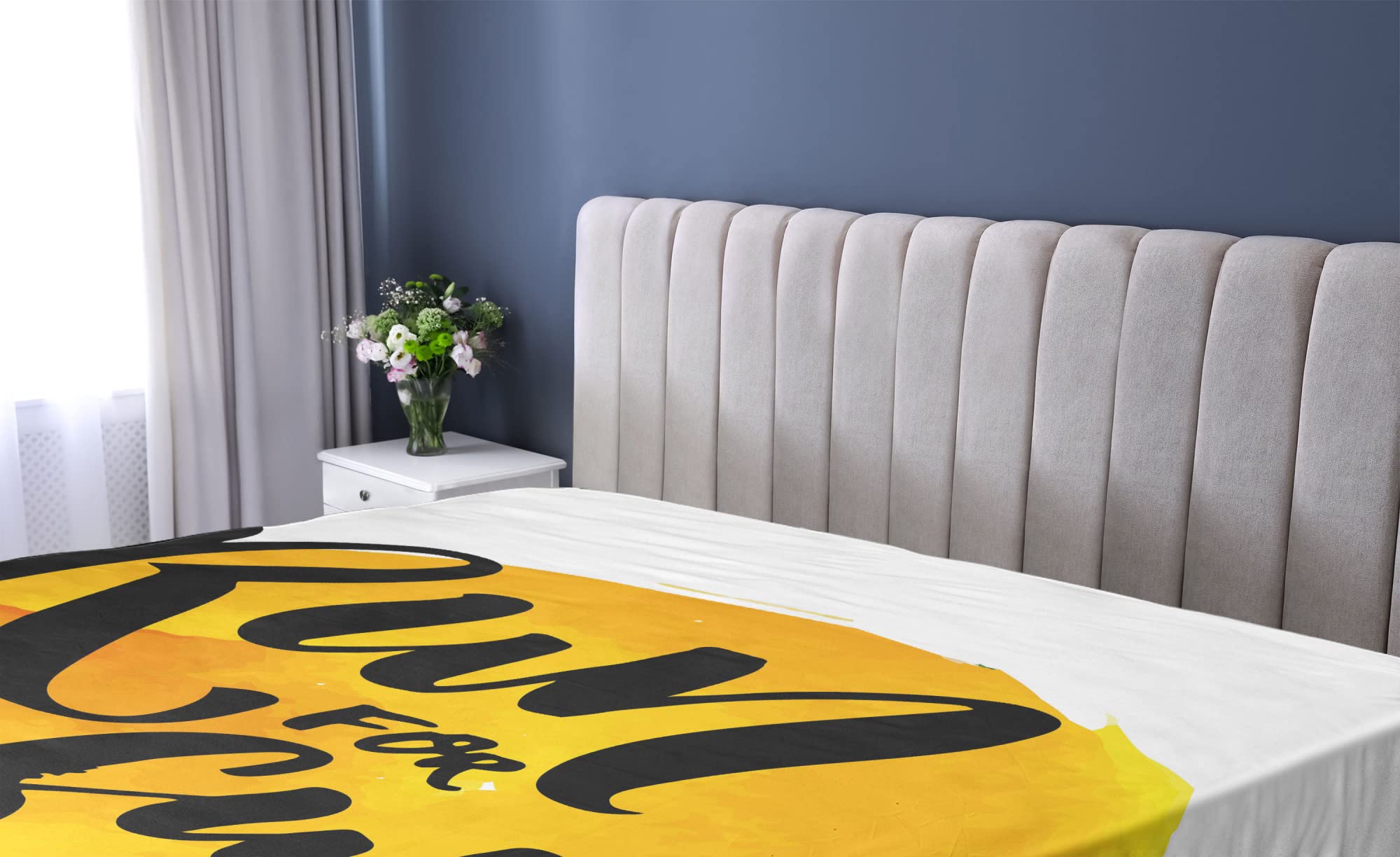 Ambesonne Inspirational Fitted Sheet - Yellow Brushstroke Calligraphy Design with Deep Pocket for Twin Size Bed | Motivational Bedding for Runners & Athletes | Perfect for Guest Rooms, Dorms & Fitness Enthusiasts