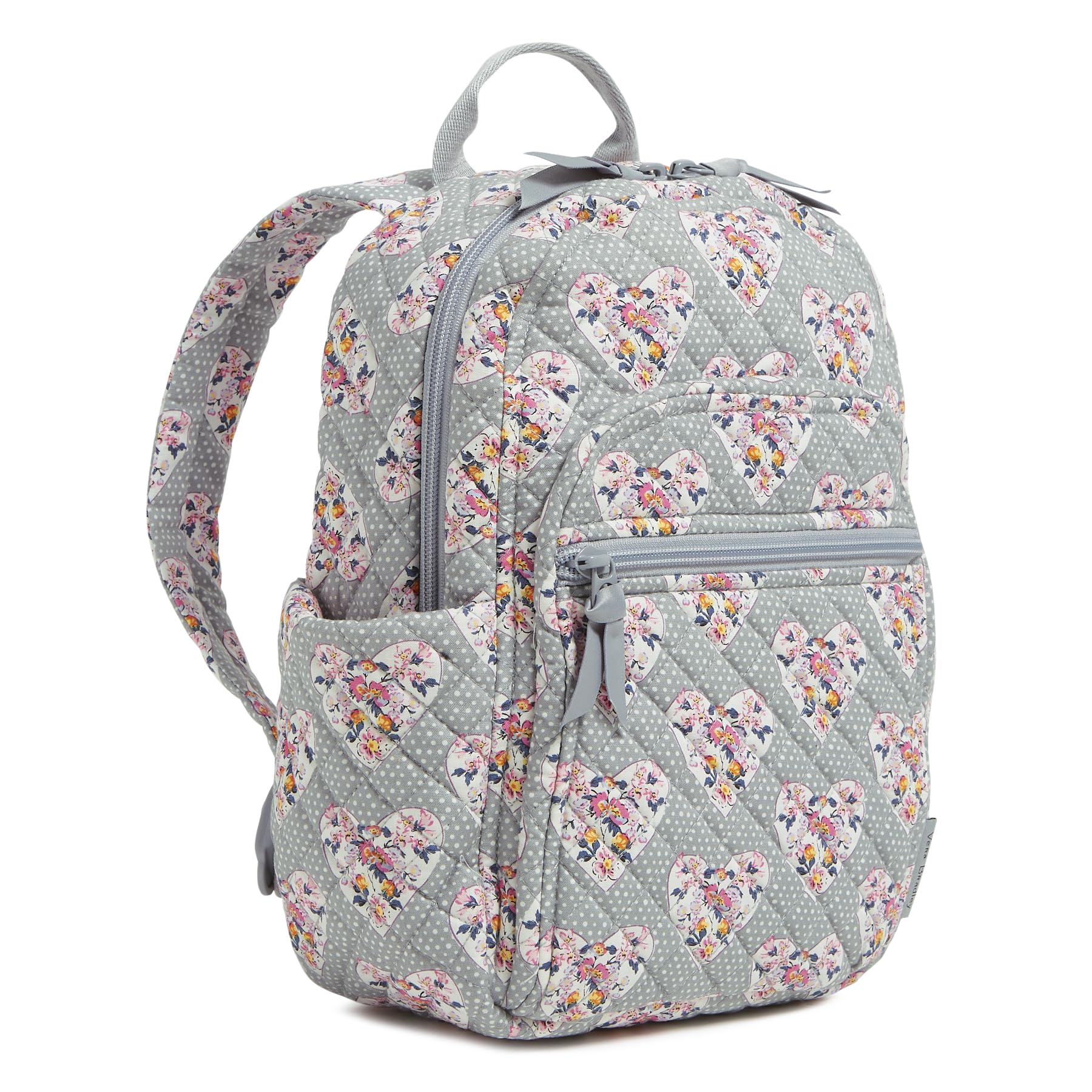 Vera Bradley Cotton Small Backpack for Women - Lightweight Mon Amour Gray Daypack for Travel, Work & School | Compact Laptop Bag with Padded Straps