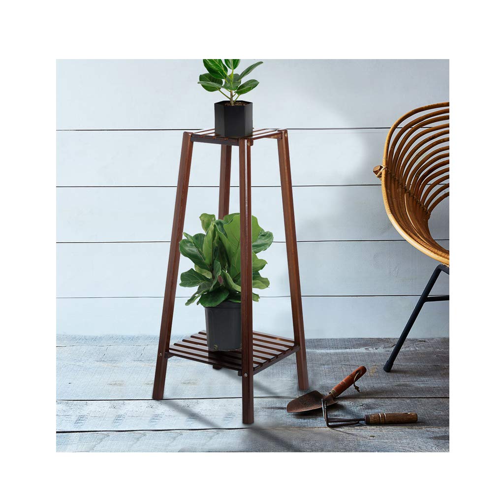 2-Tier Bamboo Plant Stand - 12.6x12.6x29.5 Inch Tall Flower Pot Holder Display Rack for Indoor Plants - Perfect for Home, Office & Small Spaces - US Stock Fast Shipping