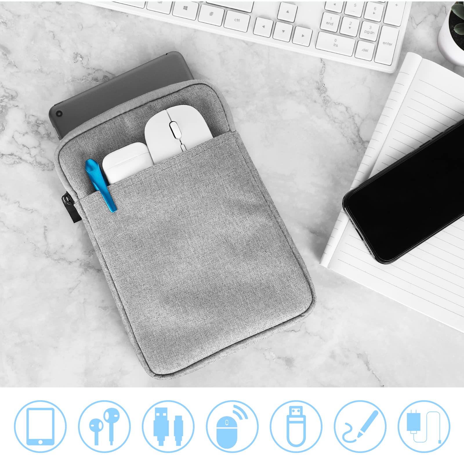 UrbanX 8 Inch Tablet Case for Huawei MediaPad M2 8.0 - Lightweight Protective Sleeve with Dual Pockets | Perfect for Travel, Work & School | Compatible with Laptops & Accessories