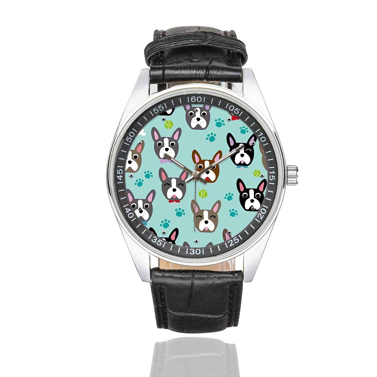 InterestPrint Men's Casual Black Leather Strap Watch with Cute Cat & Dog Design - Perfect Gift for Pet Lovers, Friendship Bracelet Alternative, Ideal for Daily Wear & Outdoor Activities