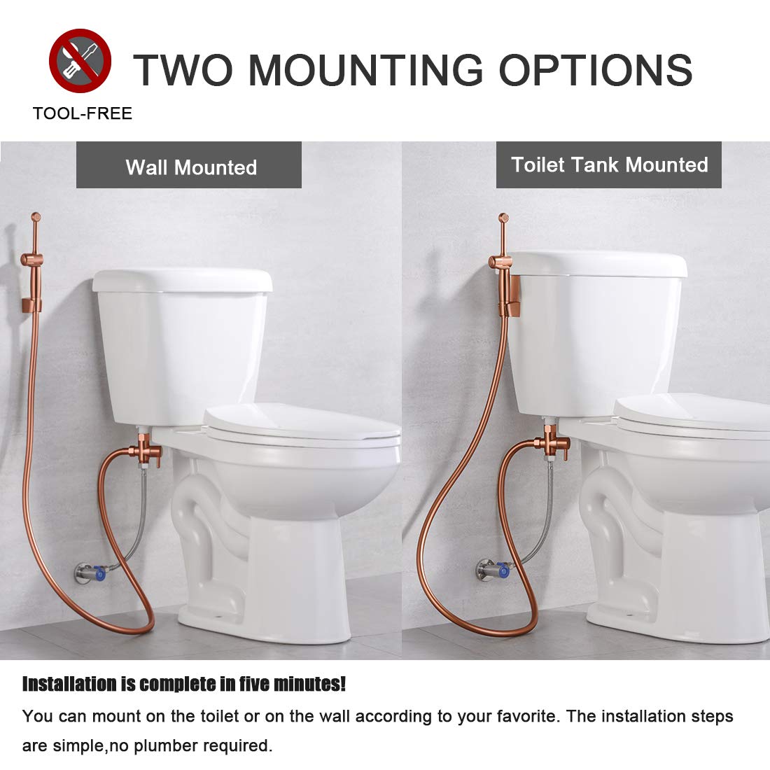 Handheld Bidet Sprayer for Toilet - Adjustable Rose Gold Brass Bidet Attachment with Jet Spray - Perfect for Personal Hygiene, Cloth Diaper Cleaning & Bathroom Use