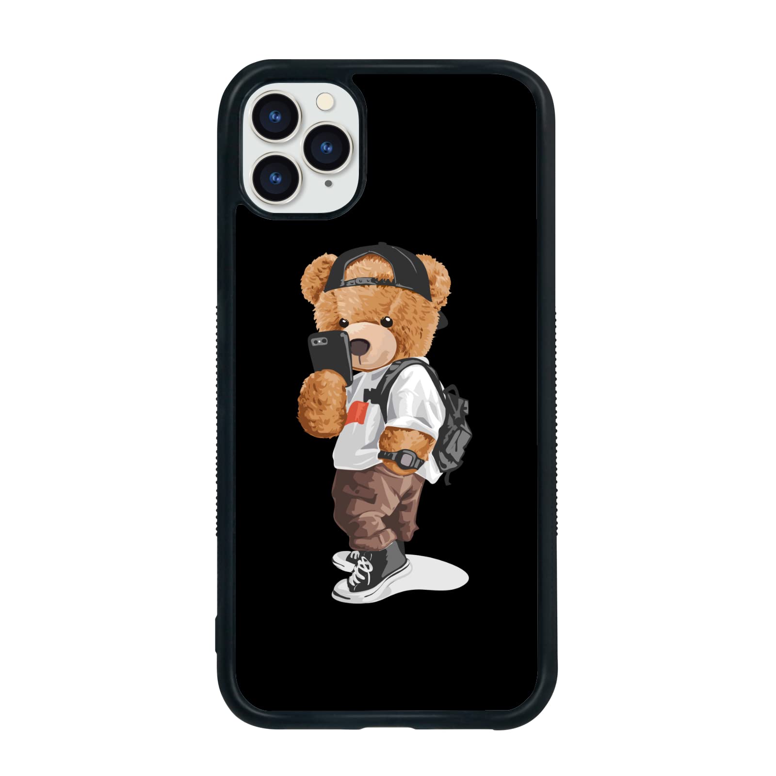 FANXI Cute Bear Shockproof Phone Case for iPhone 11 Pro Max 6.5 Inch - Protective Stylish Cover for Men, Women, Teens - Perfect for Everyday Use, School & Outdoor Activities (Black)