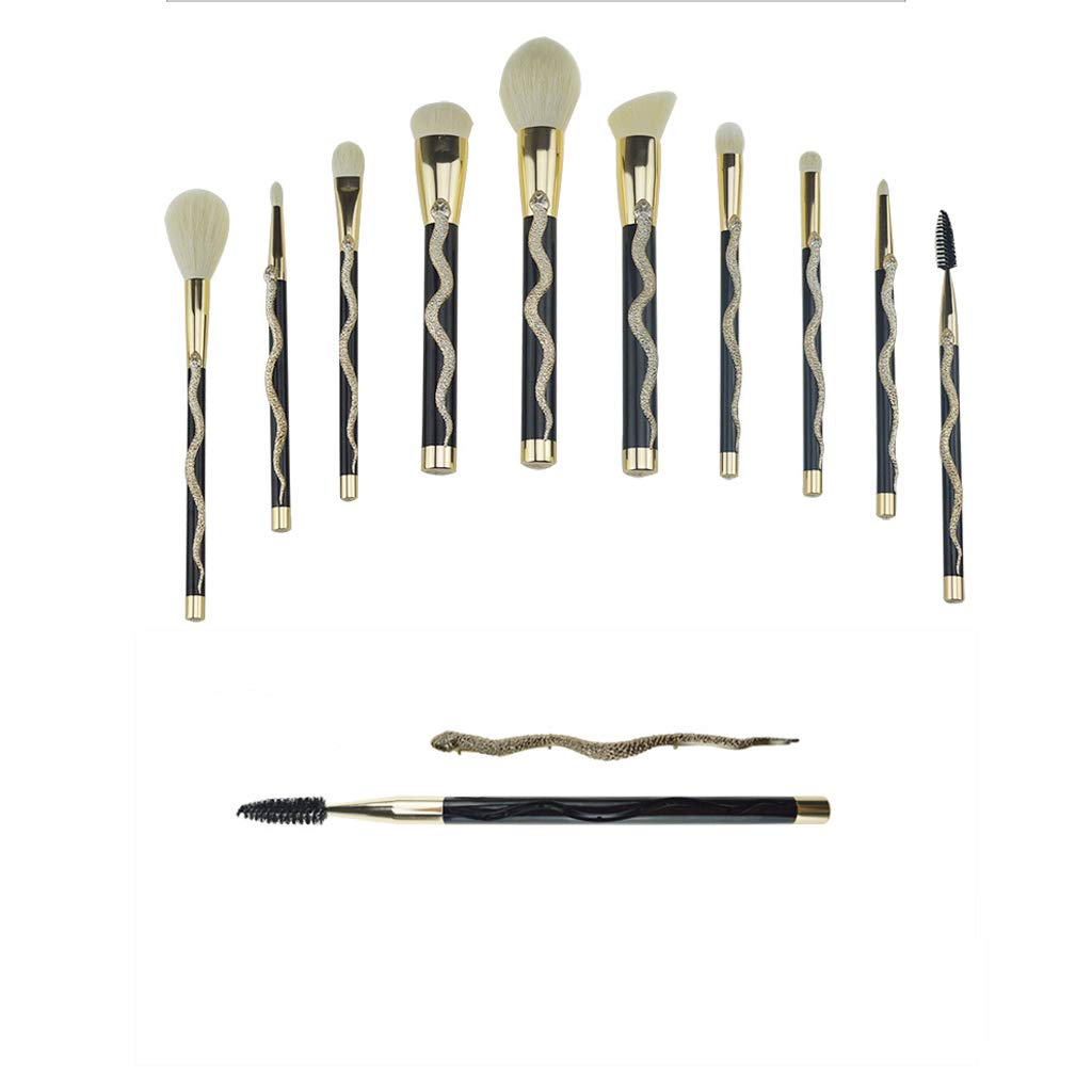 3D Snake Makeup Brush Set - 10 Piece Portable Artificial Fiber Brushes with Plastic Handle for Professional & Everyday Makeup Application - Perfect for Travel, Home & Salon Use