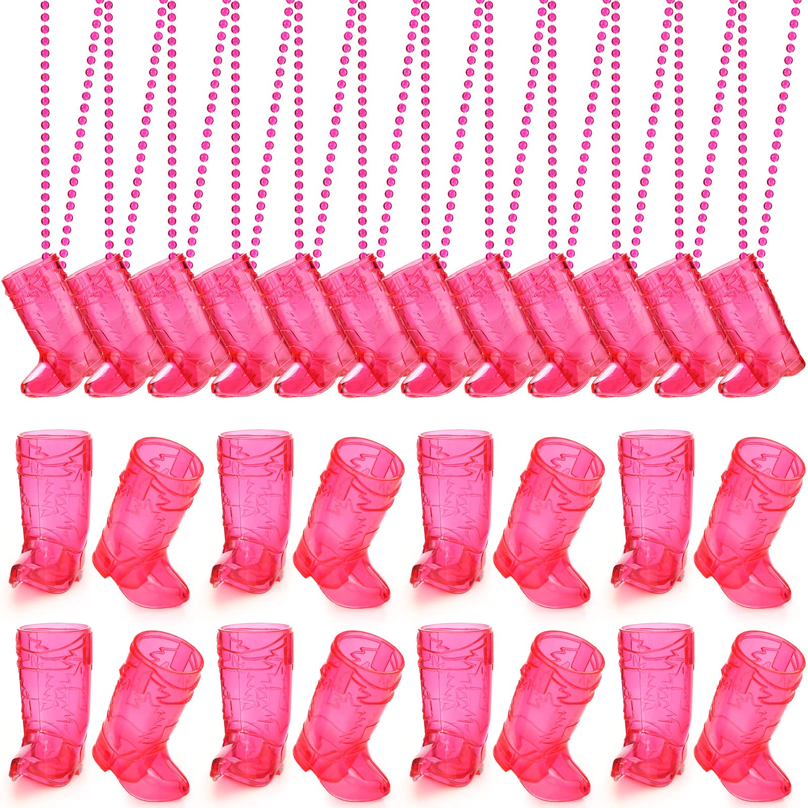 24 Pcs Cowgirl Shot Glass Necklace - Plastic Beaded Shot Glasses for Bachelorette Party, Wedding, Birthday & Carnival Events - Perfect for Bridal Showers, Western Themed Parties & Fun Group Activities (Transparent Rose)