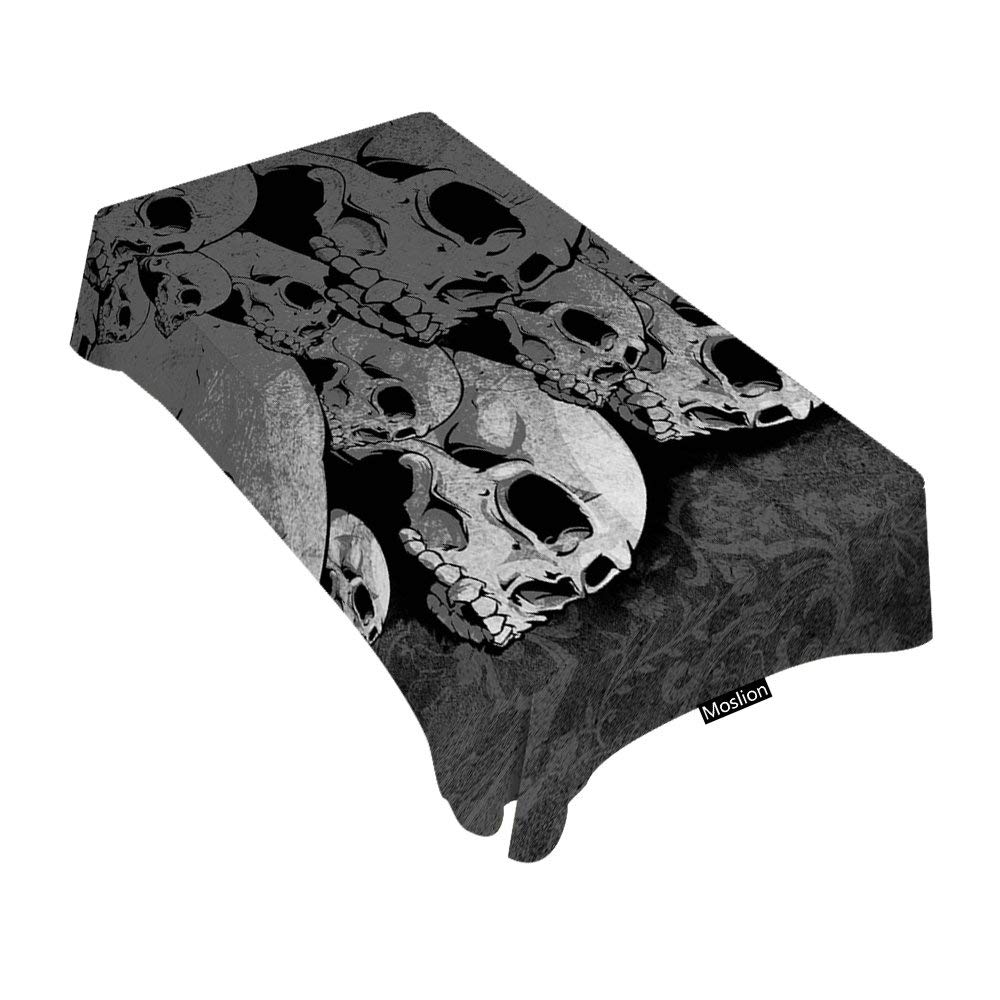 Moslion Skull Print Tablecloth - 60x90 Inch Decorative Rectangle Table Cover for Dining, BBQ, Picnic & Coffee Tables | Gothic Halloween Party Decor, Horror Theme Dinner Accessory