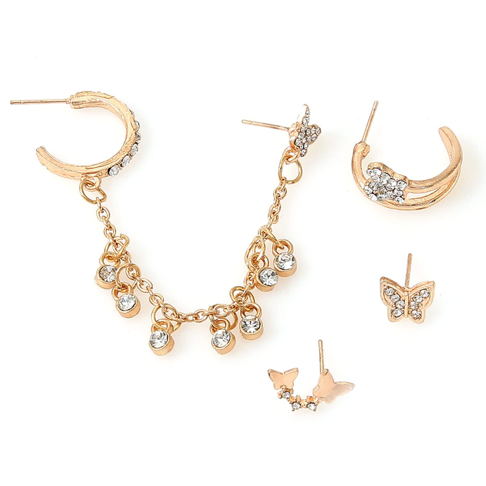4 Pcs/Set Butterfly Shape Chain Alloy Stud Dangle Earrings for Women - Elegant Jewelry Set for Wedding, Party & Daily Wear - Perfect Gift for Her