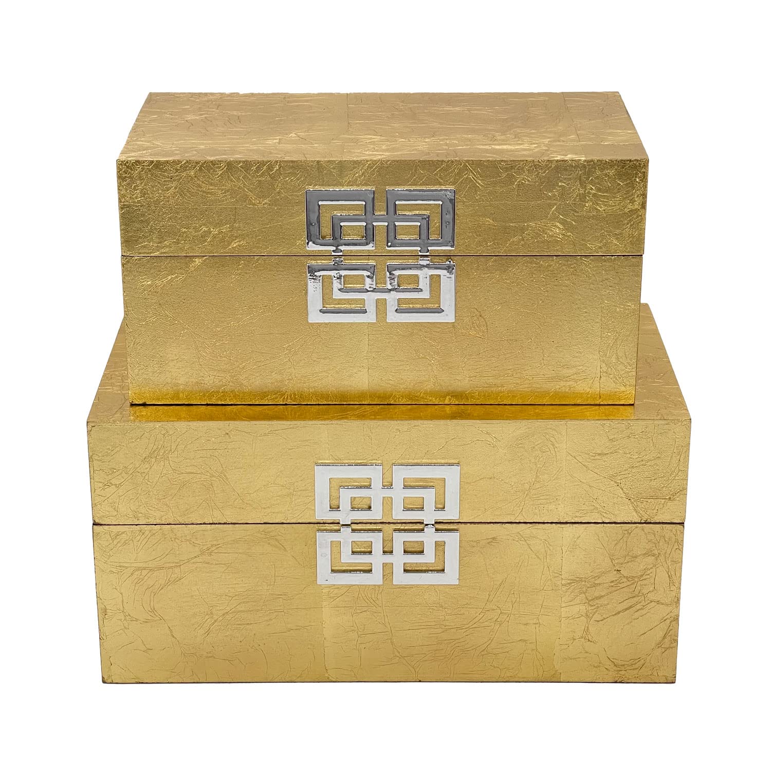 Galt International Wooden Storage Box Set with Hinged Lid - Classic Decorative Storage Box with Geometric Clasp for Bedroom, Living Room & Home Organization - Set of 2 (Gold Leaf) - Perfect for Jewelry, Keepsakes & Home Decor Display