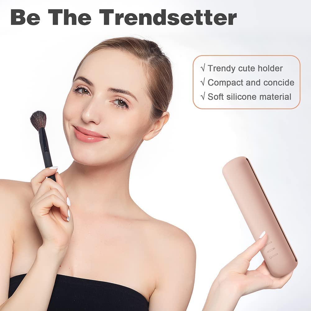 Golden Bird Silicone Makeup Brush Holder - Compact Travel Case for Foundation Brushes, Portable Cosmetic Organizer (Brushes Not Included) - Brown Small Size | Perfect for Travel, Home Vanity & Professional Makeup Artists