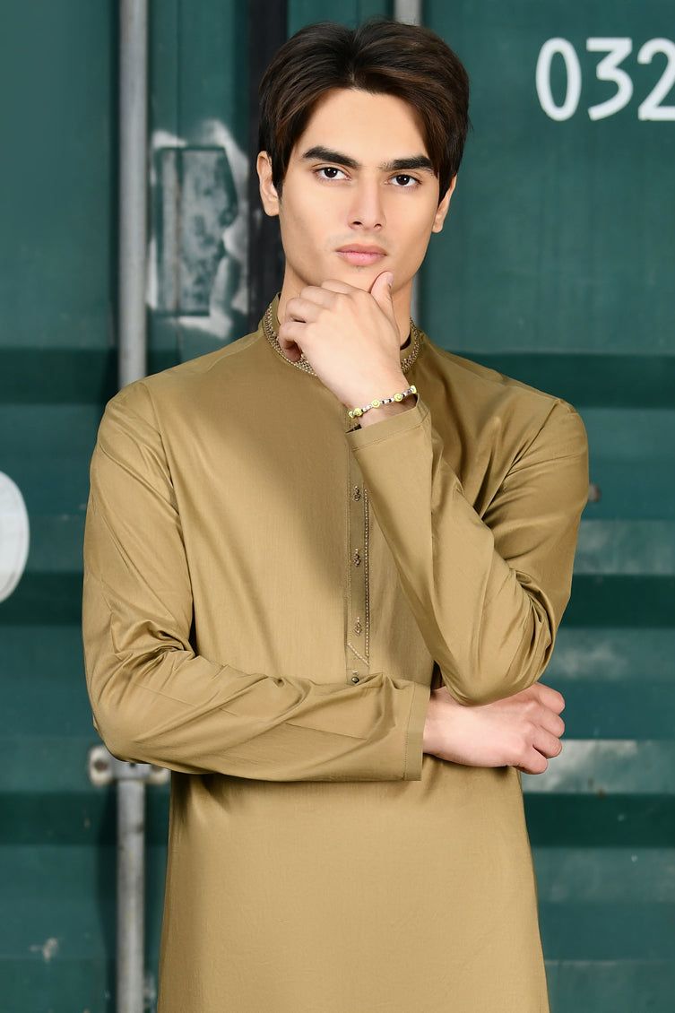 Premium Cotton Light Brown Kurta for Men - J. Junaid Jamshed | Comfortable & Stylish Traditional Pakistani Wear for Casual Outings & Festive Occasions