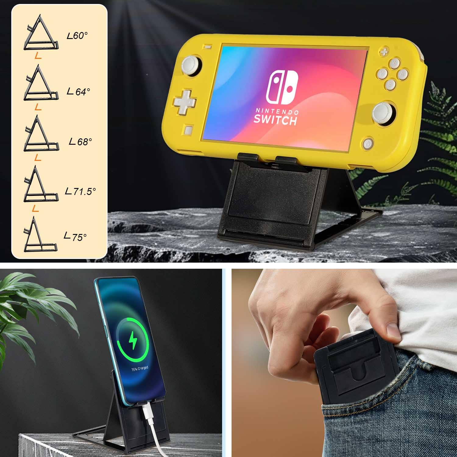 YOOWA Nintendo Switch Lite Accessories Bundle - Carrying Case, Protective Cover, 2-Pack Tempered Glass Screen Protector, Adjustable Stand, 6 Thumb Grips | Perfect for Travel, Gaming On-The-Go & Switch Lite Protection