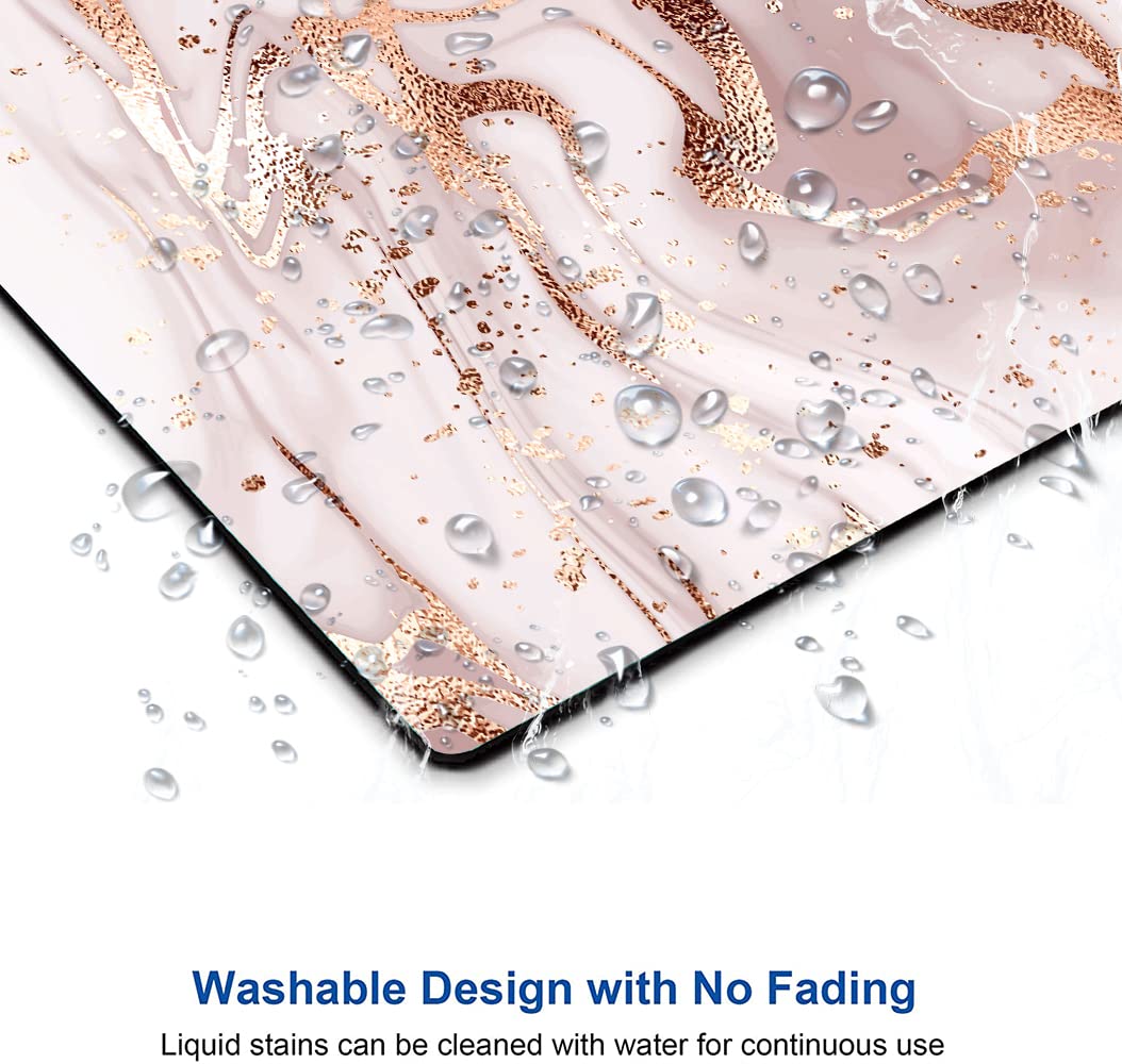 Pink Rose Gold Marble Mouse Pad for Women - Washable Non-Slip Rubber Base Square Cloth Mousepad for Office Laptop & Wireless Mouse - Cute Desk Accessory for Work, Gaming & Home Office Setup