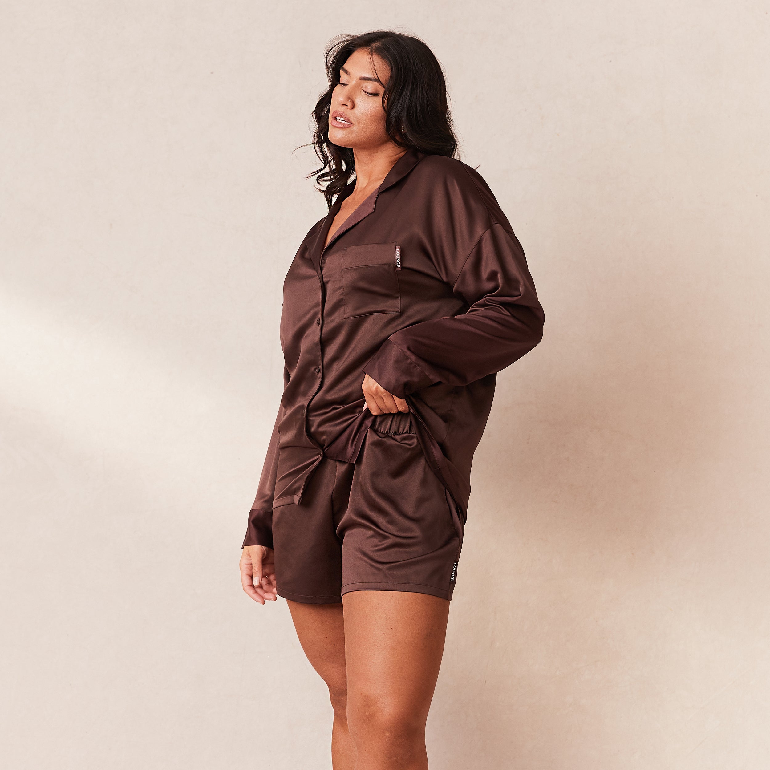 Classic Satin Pajama Shirt for Women - Soft & Comfortable Chocolate Brown Sleepwear - Perfect for Lounging, Sleepovers & Relaxing at Home