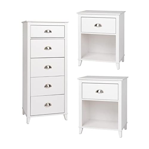 Home Square 3-Piece Bedroom Set - 2 Nightstands with 1 Drawer & 5-Drawer Lingerie Chest - Perfect for Master Bedroom, Guest Room, or Dorm Organization