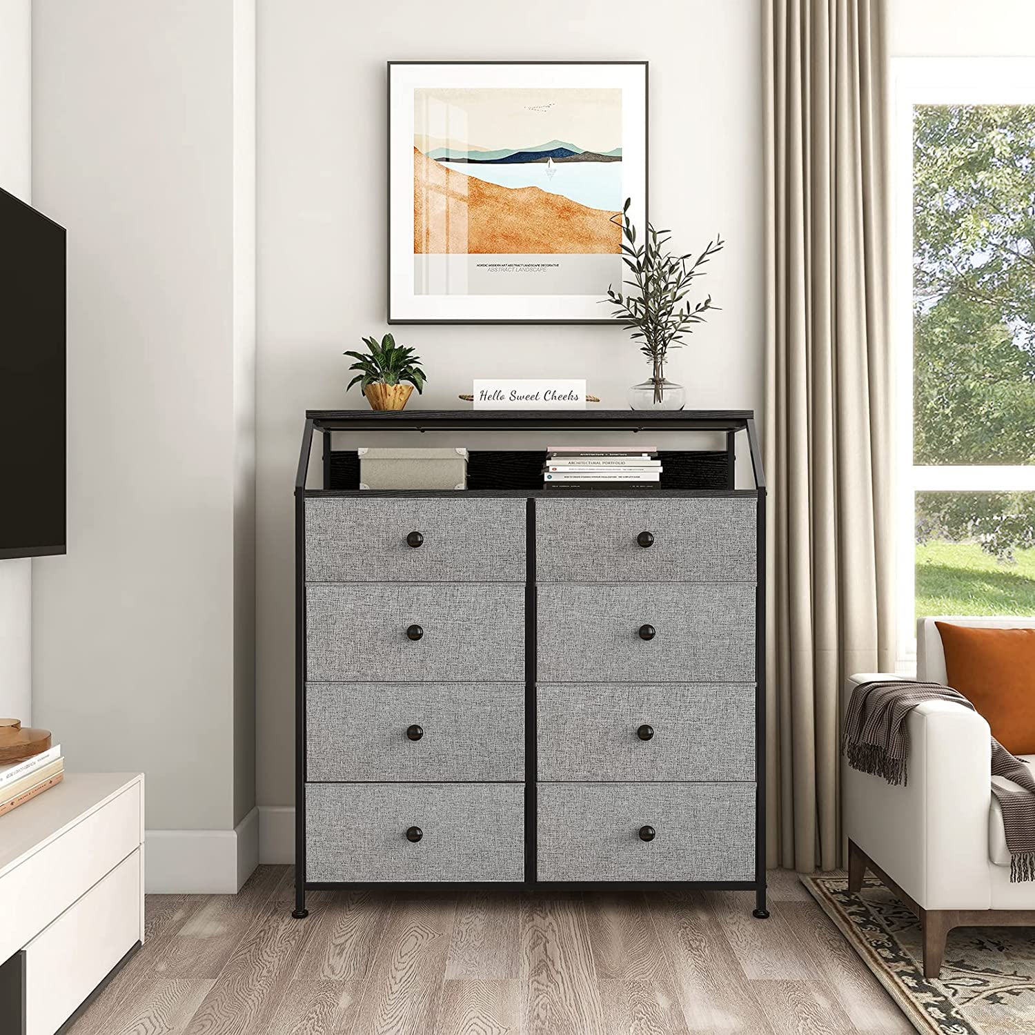 REAHOME 8-Drawer Steel Frame Wood Top Storage Dresser with 2 Bonus Drawer Organizers - Light Grey Closet Organizer for Bedroom, Living Room & Entryway - Perfect for Home Organization and Small Space Storage Solutions
