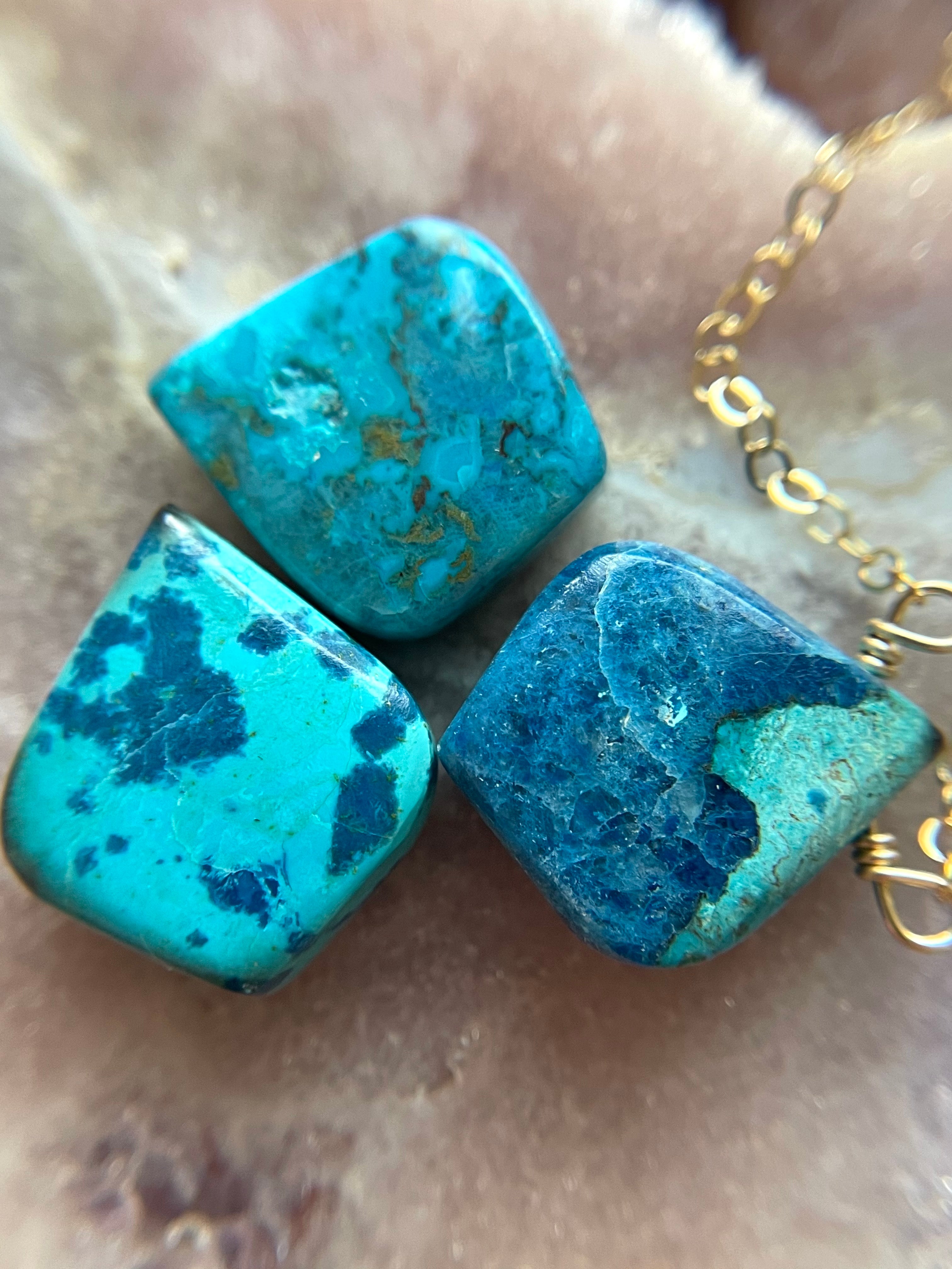 Azurite Chrysocolla Necklace - Natural Stone Jewelry for Throat Chakra Healing | Spiritual Gift for Meditation, Yoga & Energy Balancing